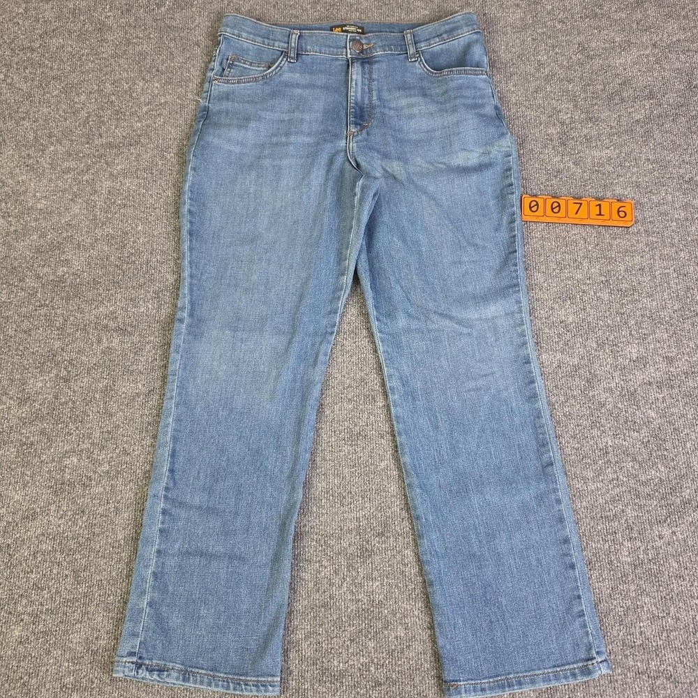 Lee Women's Relaxed Fit Straight Leg Mid Rise Blue Denim Jeans Size 12